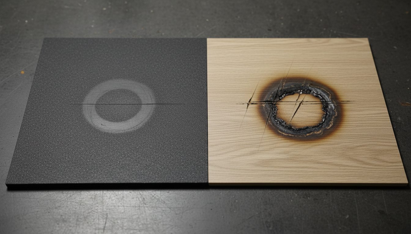 HDPE vs melamine tabletop material resistance comparison