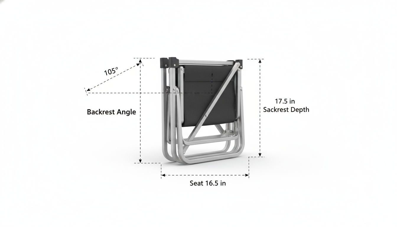 Ergonomic measurement diagram for commercial portable comfy chair specifications
