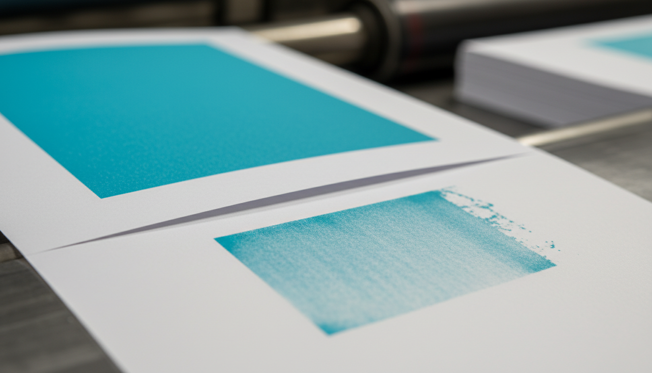 Close-up macro photo showing ink set-off or migration between two printed sheets