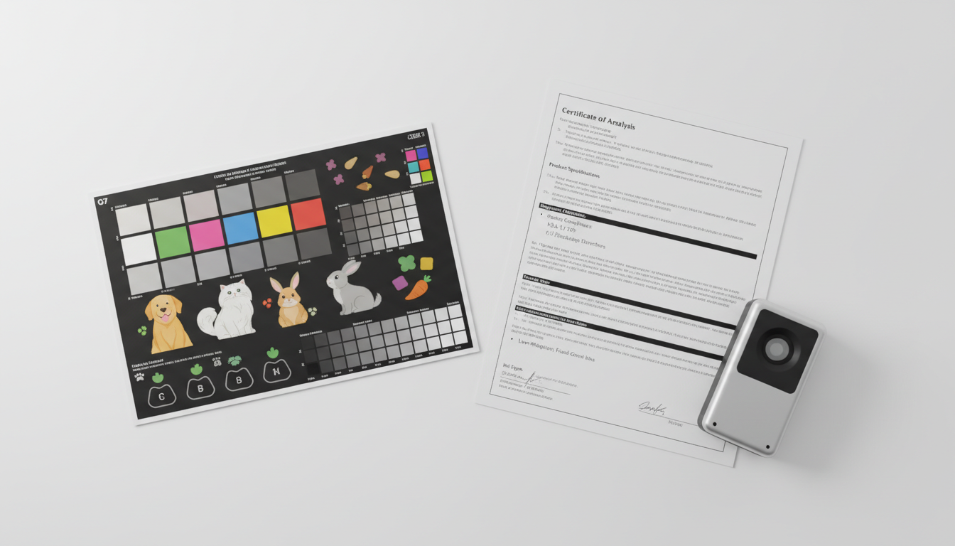 G7 color proof and FDA ink compliance documentation for pet food packaging