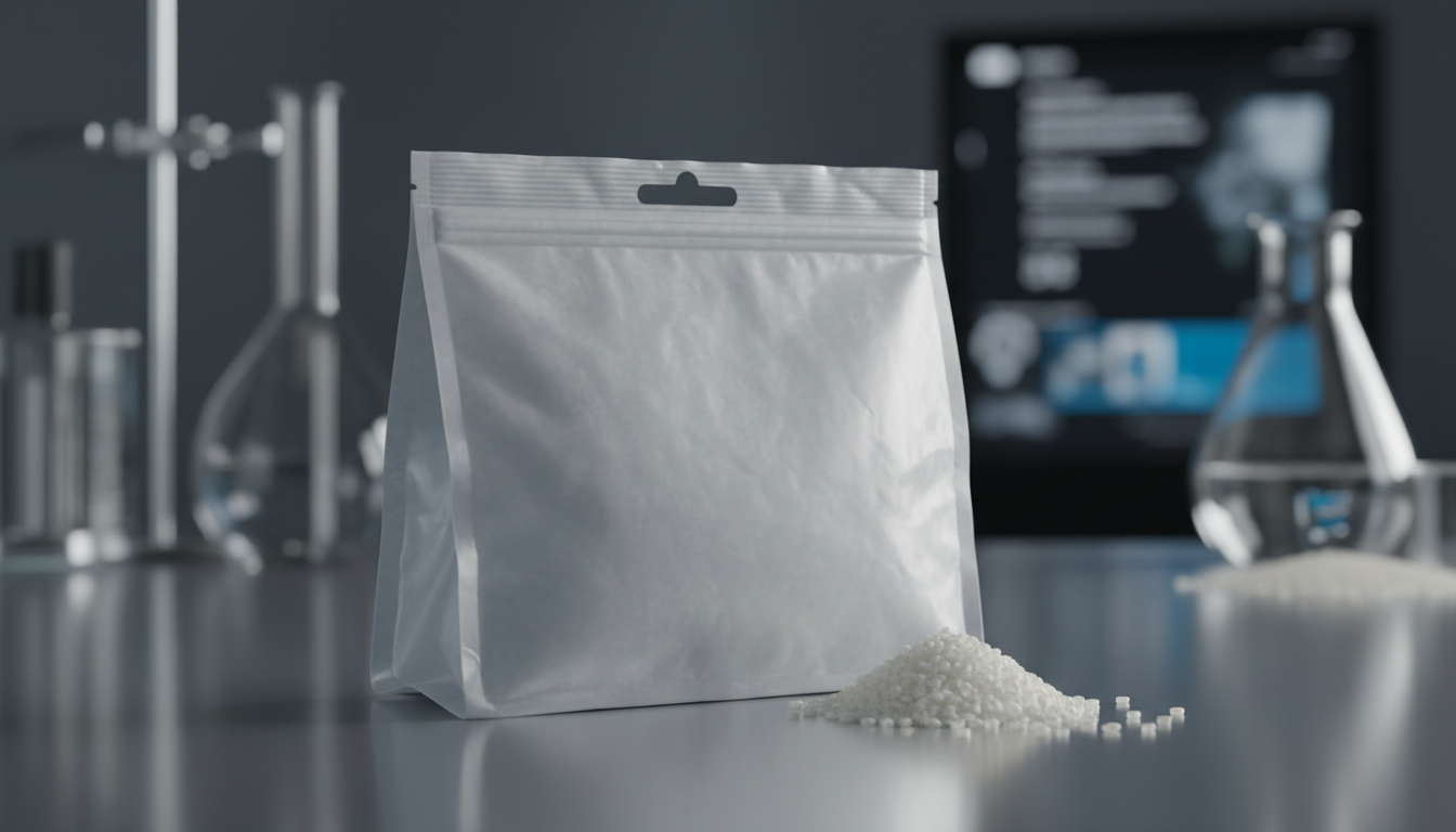 Mono-material recyclable PE pet food pouch prototype and resin pellets