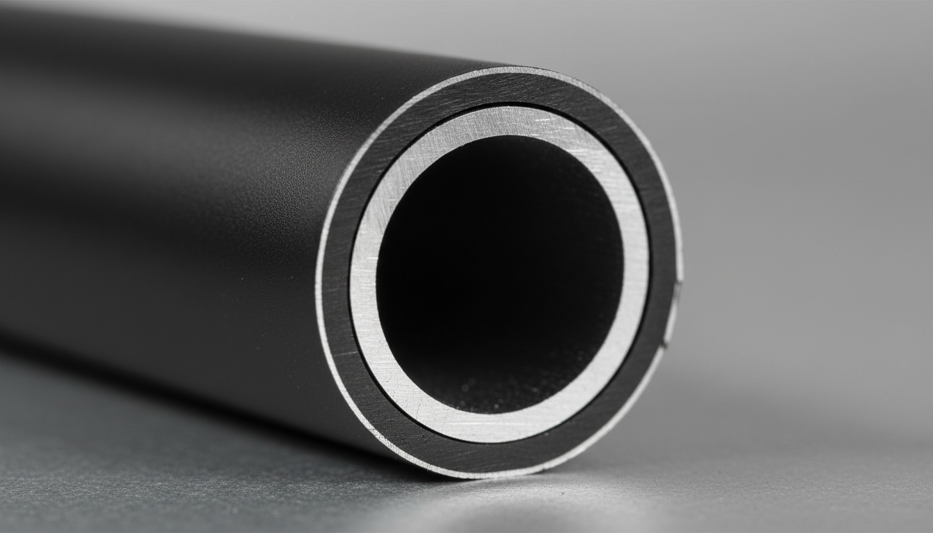 Cross-section of powder coated steel tube showing 3.5 mil thickness