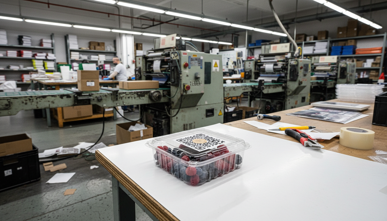 Close-up of food packaging with integrated oxygen scavenger and QR code for smart tracking