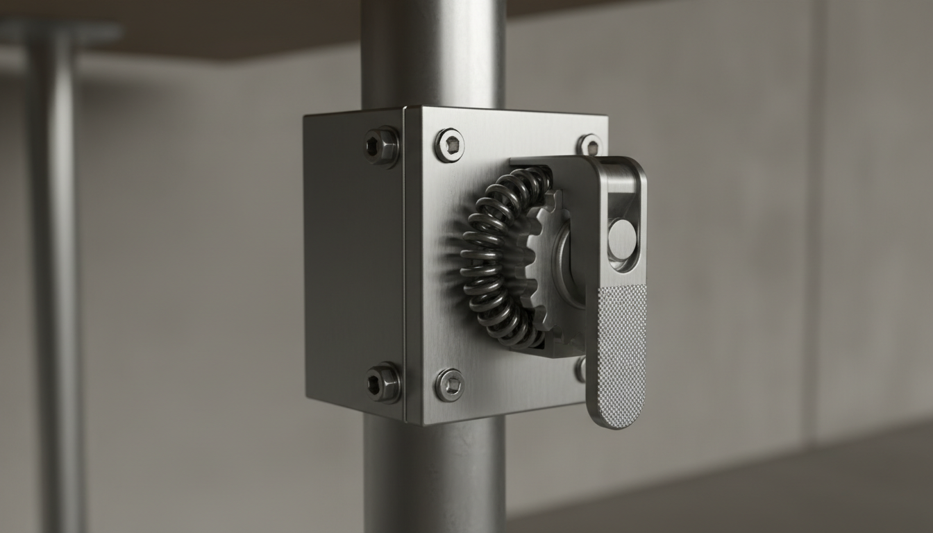 small camping side table: close-up of commercial-grade leg lock mechanism for a small camping folding table