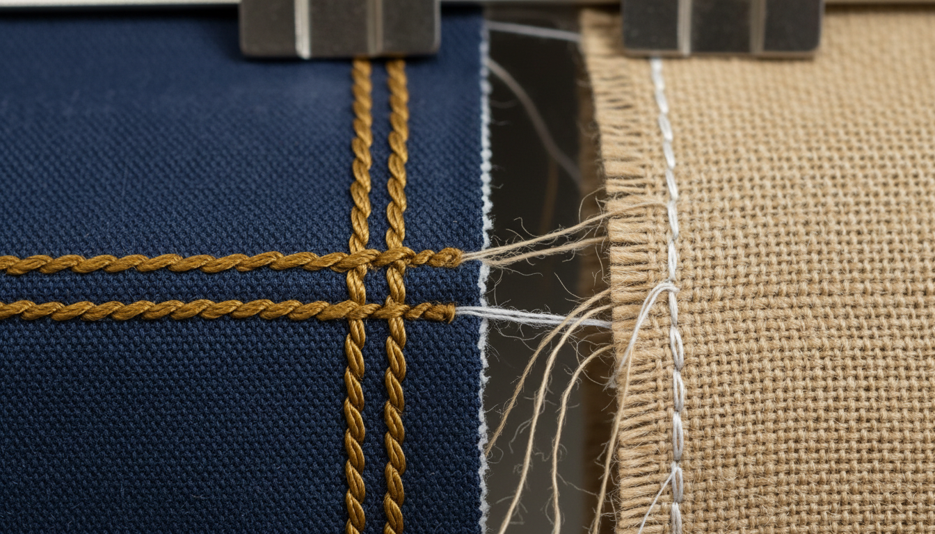 Close-up comparison of double-stitched vs single-stitched seams on chair fabric