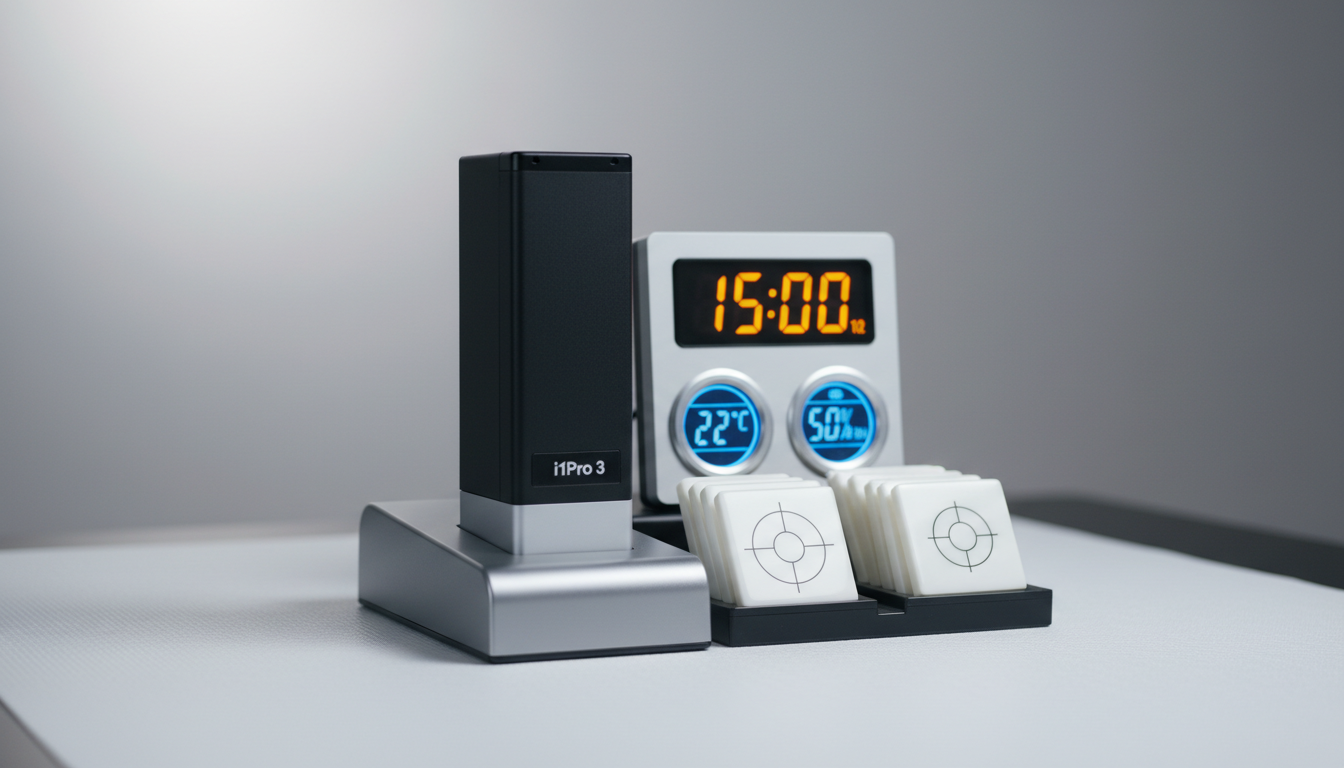 Spectrophotometer warm-up station with calibration tiles for accurate CTV measurement