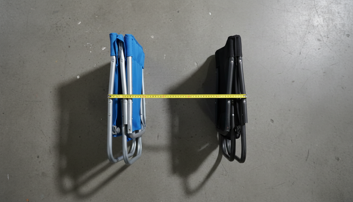 Side-by-side comparison of folded standard chair vs optimized smallest beach chair profile
