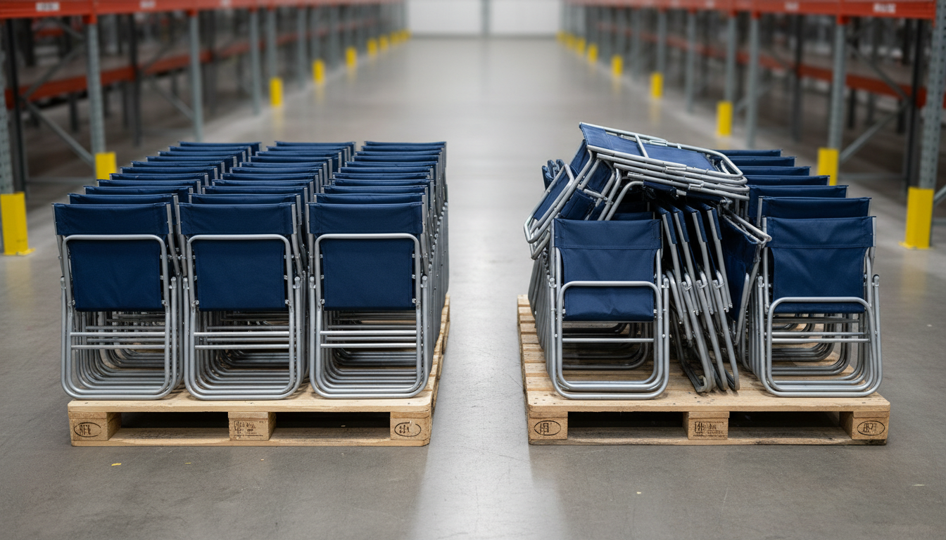 Compact chair storage efficiency comparison on warehouse pallets