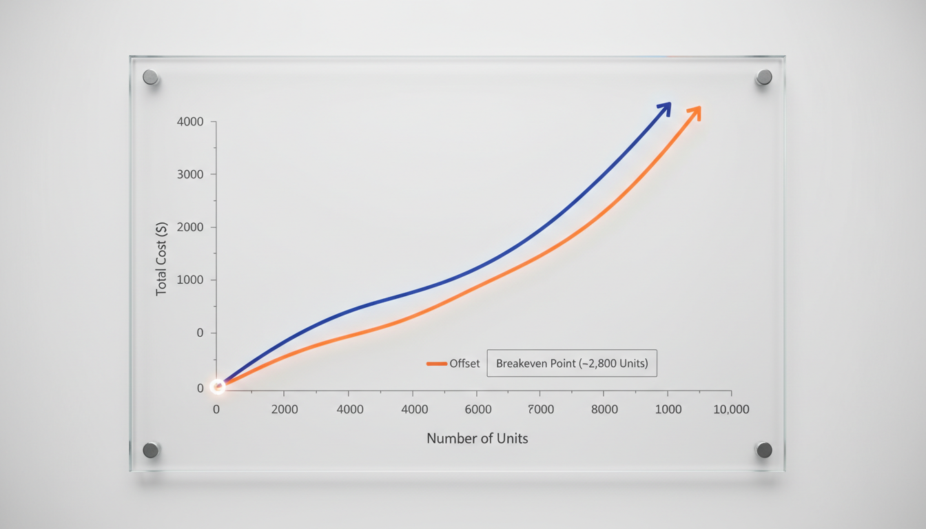 Graph showing offset vs digital printing cost breakeven analysis