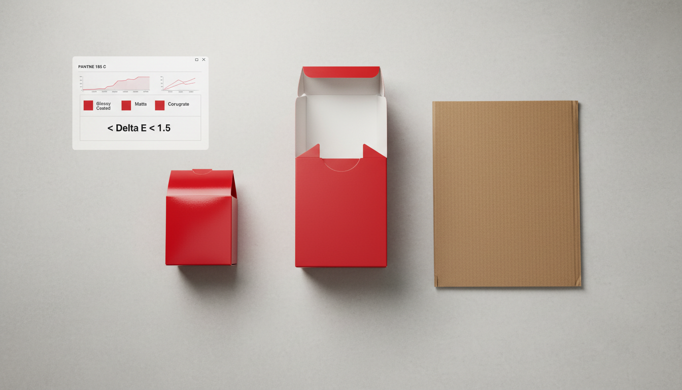Cross-substrate CTV verification showing consistent color on C1S, SBS, and corrugate