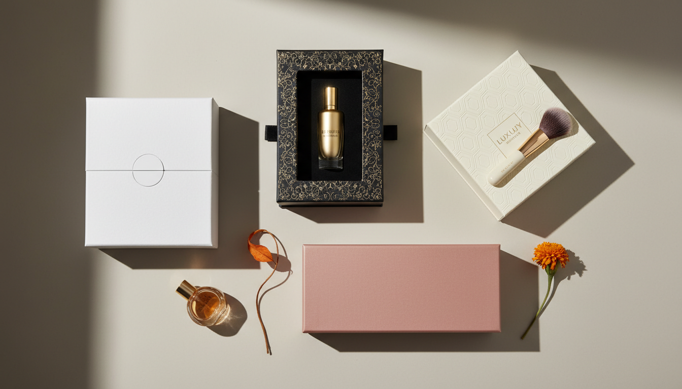 Luxury cosmetic and perfume boxes with foil stamping, embossing, and premium finishes