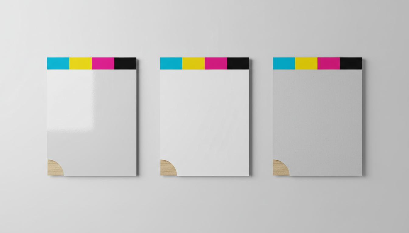 Comparison of paperboard samples 250gsm C2S, 300gsm C1S, and 350gsm C1S for folding cartons