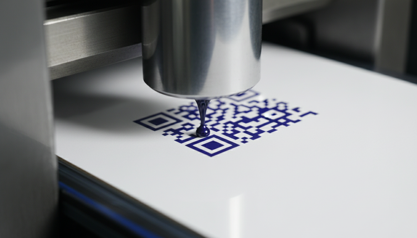 Close-up of Heidelberg press applying UV ink to SBS board for sharp QR code printing.