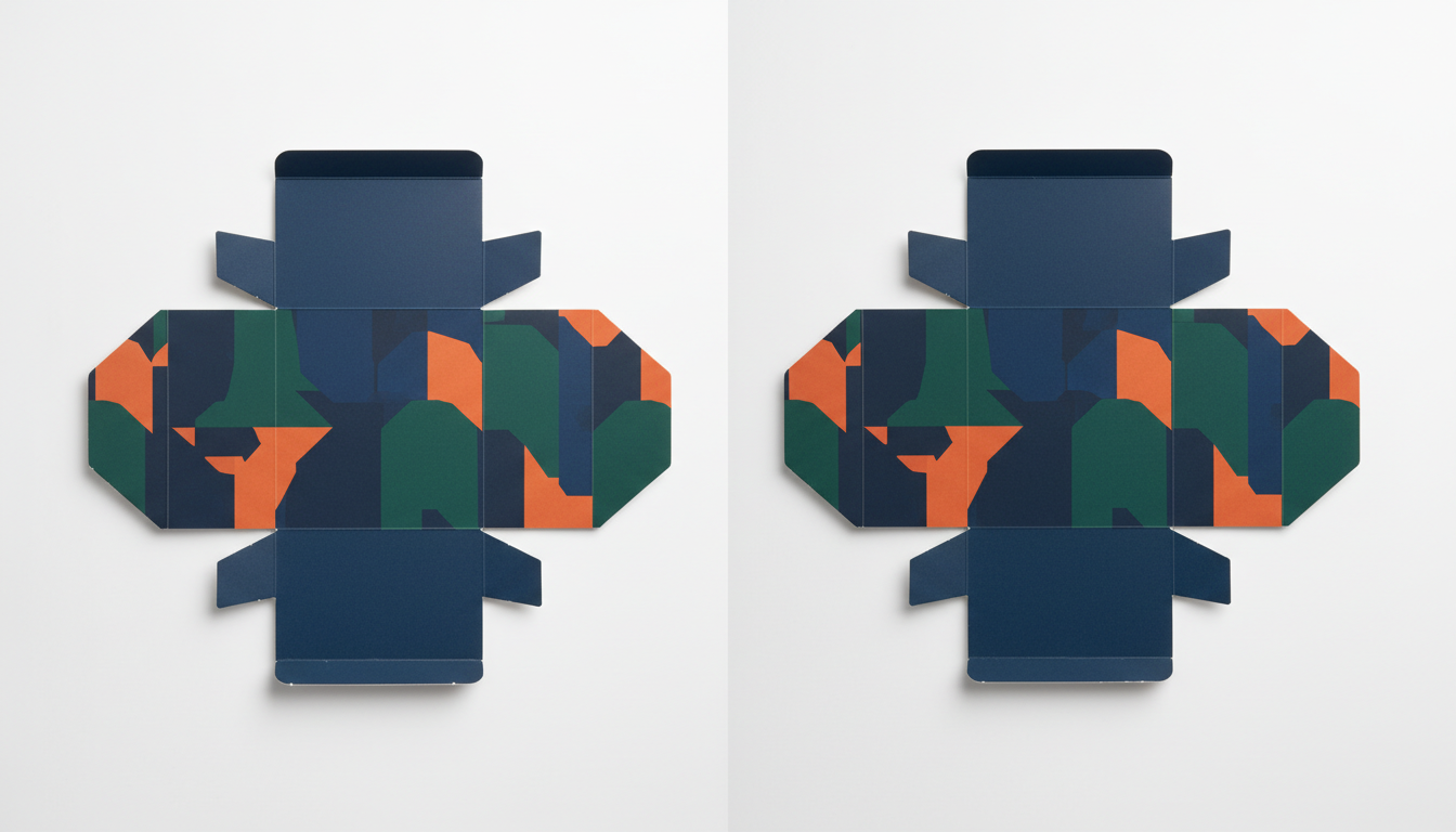 Side-by-side comparison of digital vs offset printed folding carton on white background