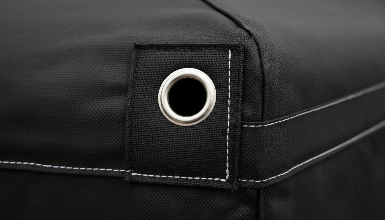 how to choose a camping canopy: close-up of 600D Oxford canopy fabric with reinforced stitching