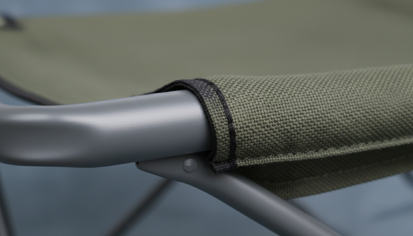 camp fire chairs: close-up of camp fire chair frame and fabric joint