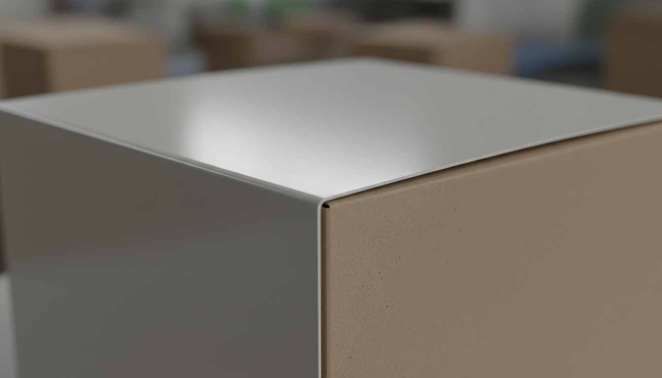 Macro detail of die-cut and crease on C1S board showing coated vs uncoated surfaces