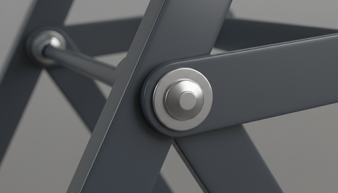 Close-up of industrial-grade steel frame joint with powder coating and reinforced rivet for outdoor portable chairs.