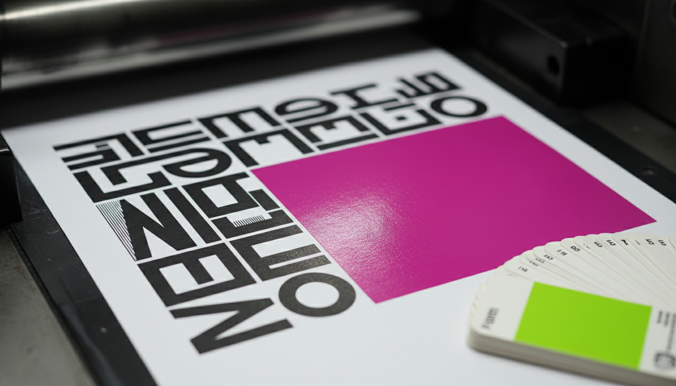 Close-up detail of high-quality offset lithography printing and Pantone color matching