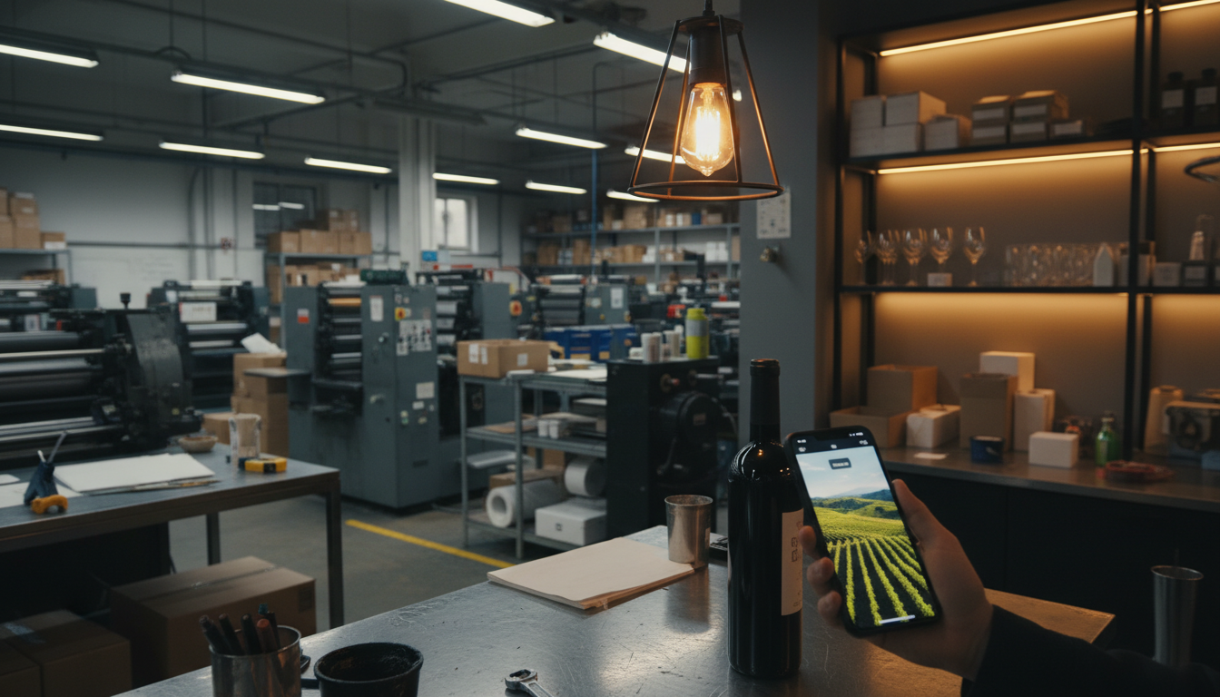Consumer interacting with NFC smart packaging on a beverage bottle using a smartphone