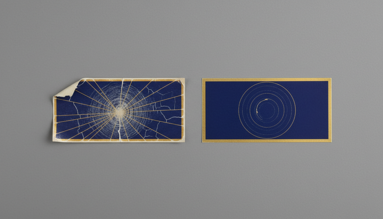 Side-by-side comparison of old vs new custom labels after durability testing