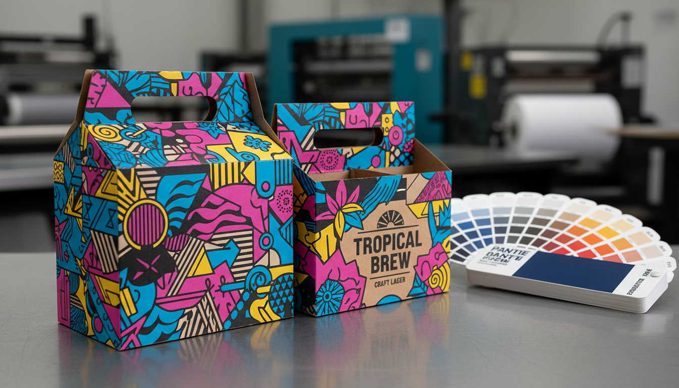 Die-cut beverage carrier packaging design