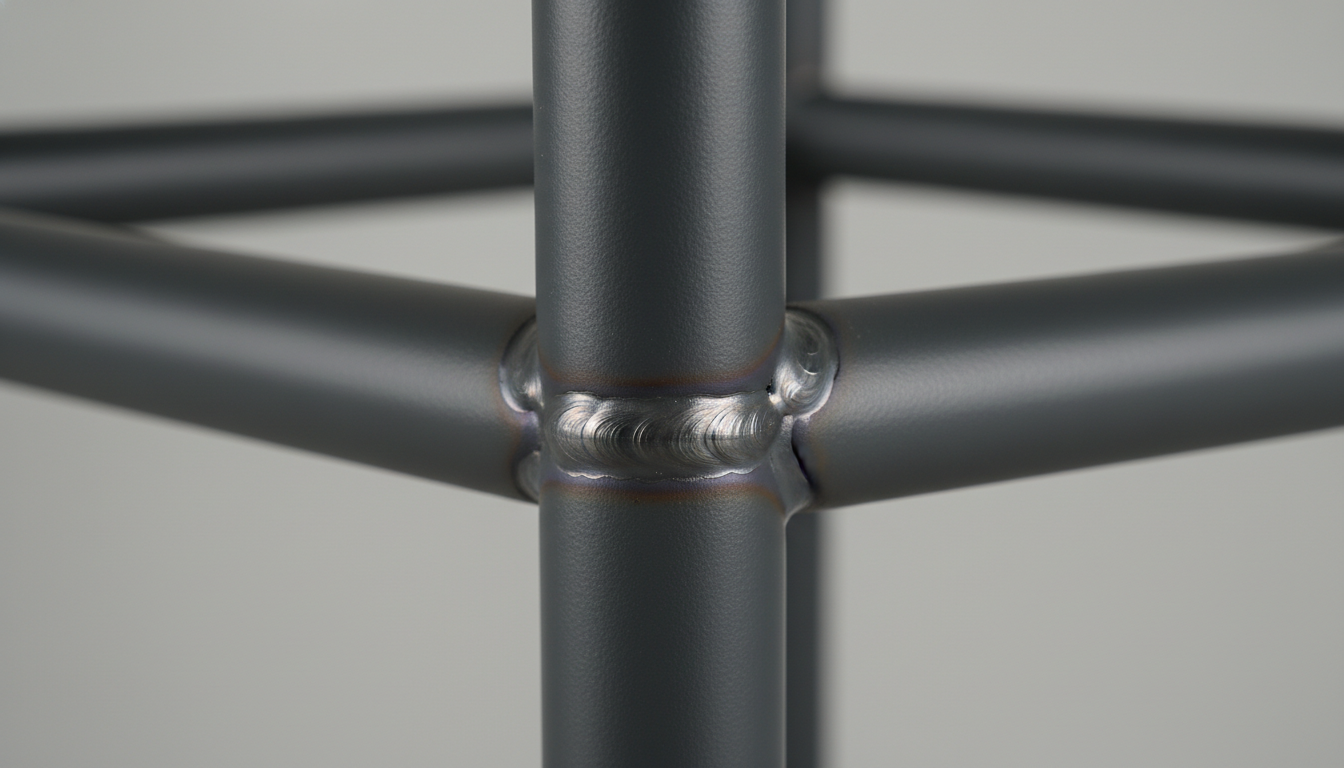 Close-up of reinforced double-weld on commercial portable folding chair frame
