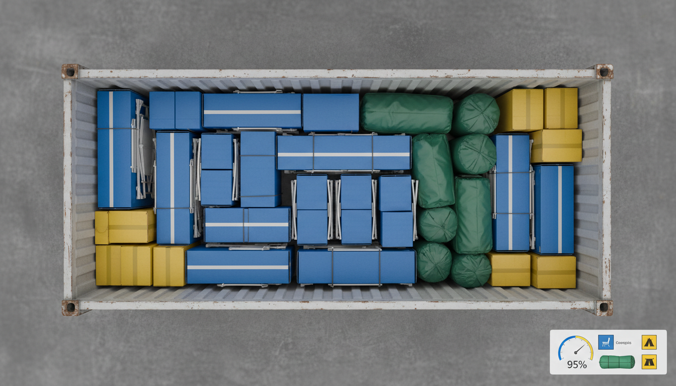Optimized container loading for mixed bulk camping furniture order